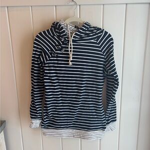 AMPERSAND AVE Navy and Cream Striped Hoodie
